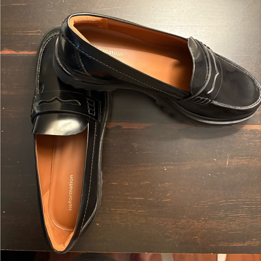 Reformation Sleek Black Leather Agathea Loafers - Picture 3 of 4